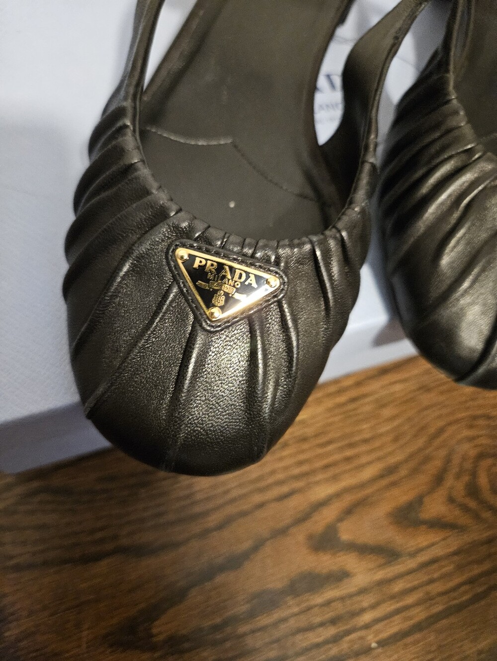 Prada Black Leather Ruched Mary Jane Slingback Pump Size 39 - Picture 3 of 10